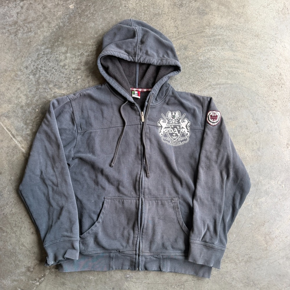 Vintage Y2K Roma Atletica Full Zip Faded Hooded Jacket Streetwear Mens L 22.5x24
